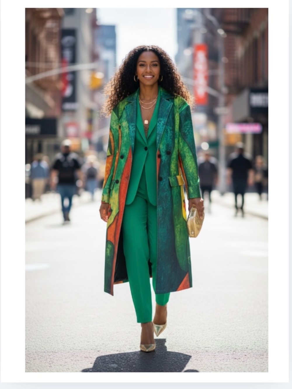 COAT: Lightweight, Oversized Green, Orange, & Yellow Artistic Design, NWOT - Picture 10 of 11